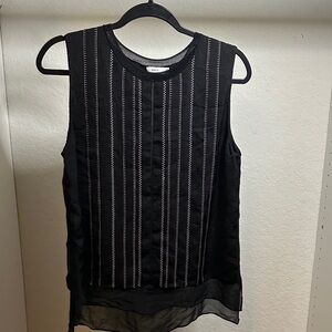Vince Black Sleeveless Blouse with White Stripes